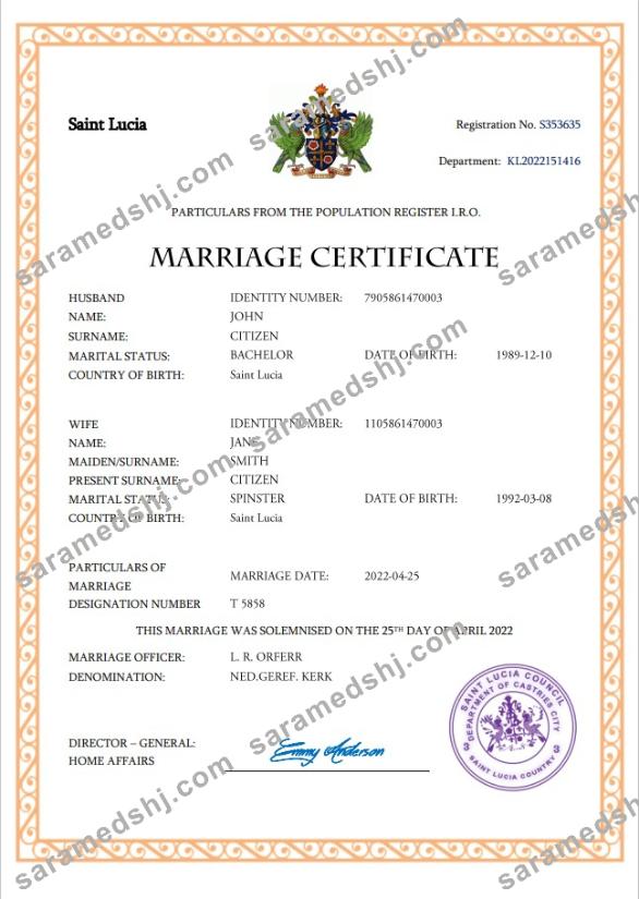 Saint Lucia marriage certificate Word and PDF template